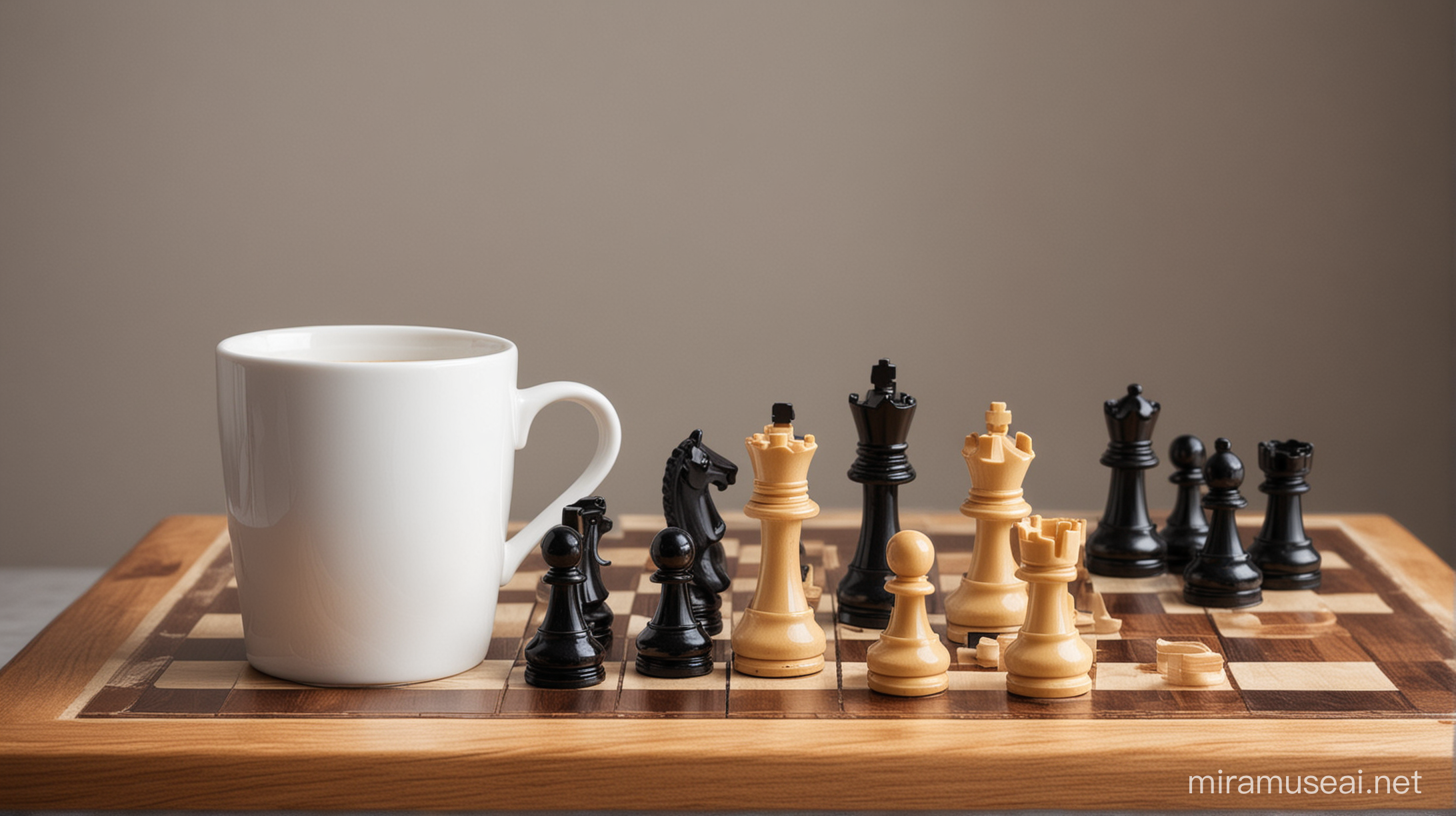 Chess Board with Coffee Cups Strategy and Refreshment