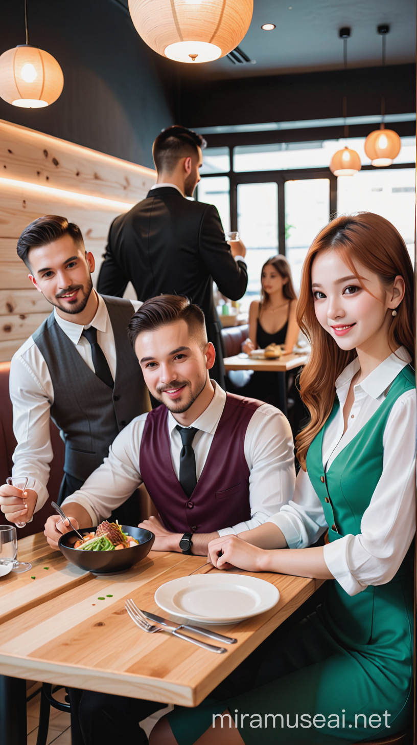 men and women in restaurant
