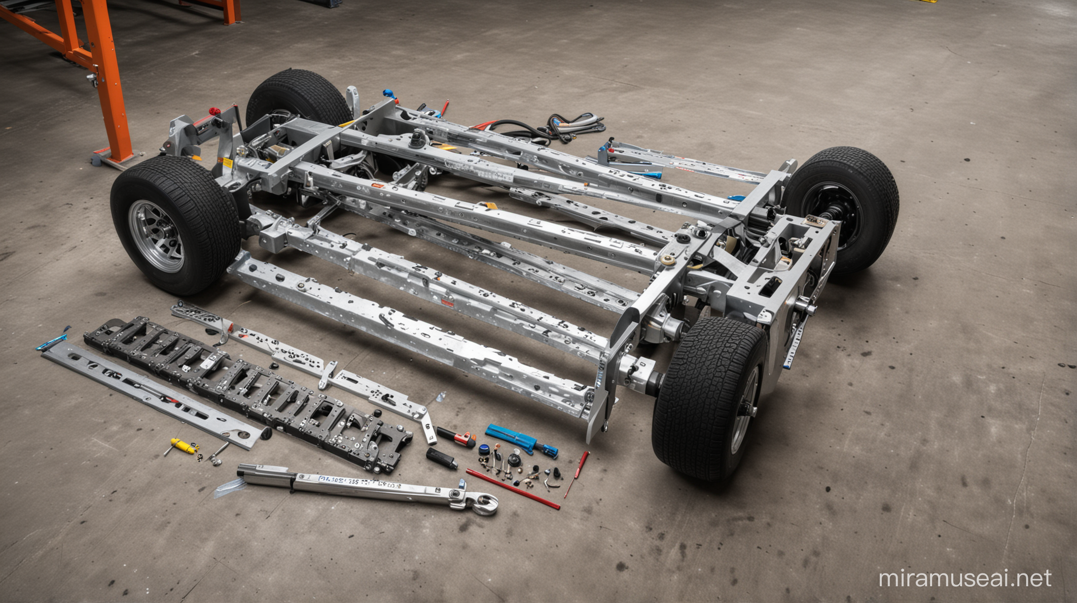 full car chassis show over by  measuring tools