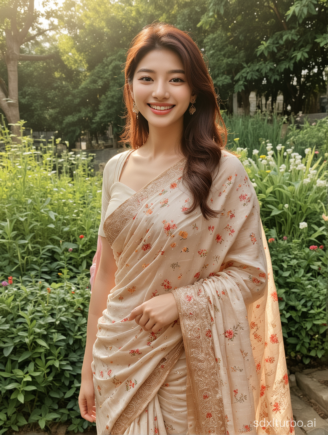 bae suzy beautiful wearing saree smiling portrait garden