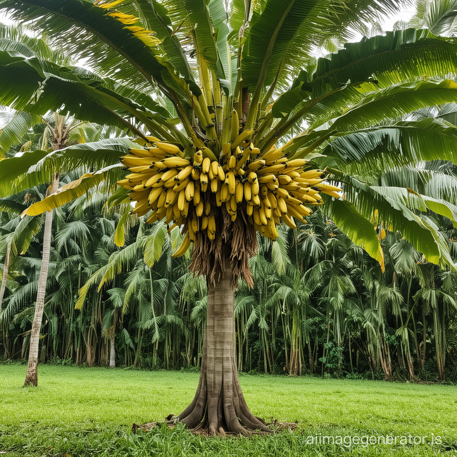 In a island has very of banana tree and all banana are yellow and all tree are Aline 
