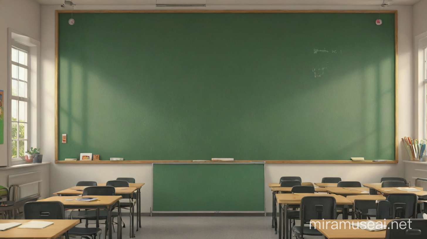 Vibrant Classroom Scene Green Board in Pixar Style