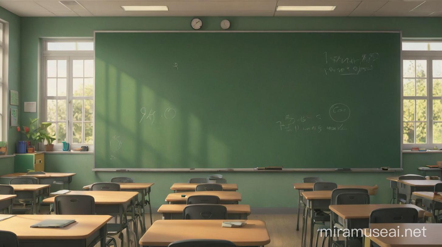 Vibrant Classroom Scene Green Chalkboard in Pixar Style