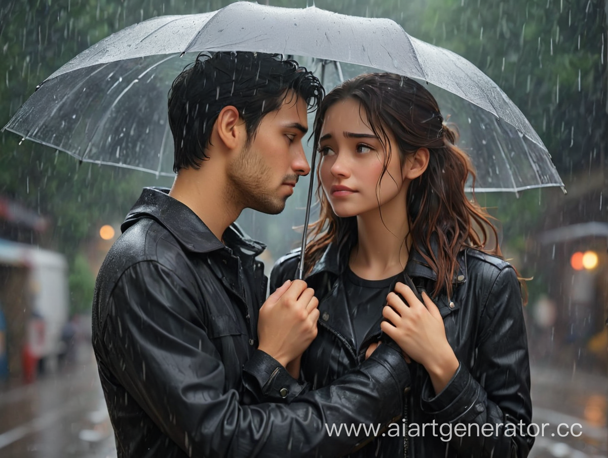 грустная картинка, где пара влюблённых под дождём