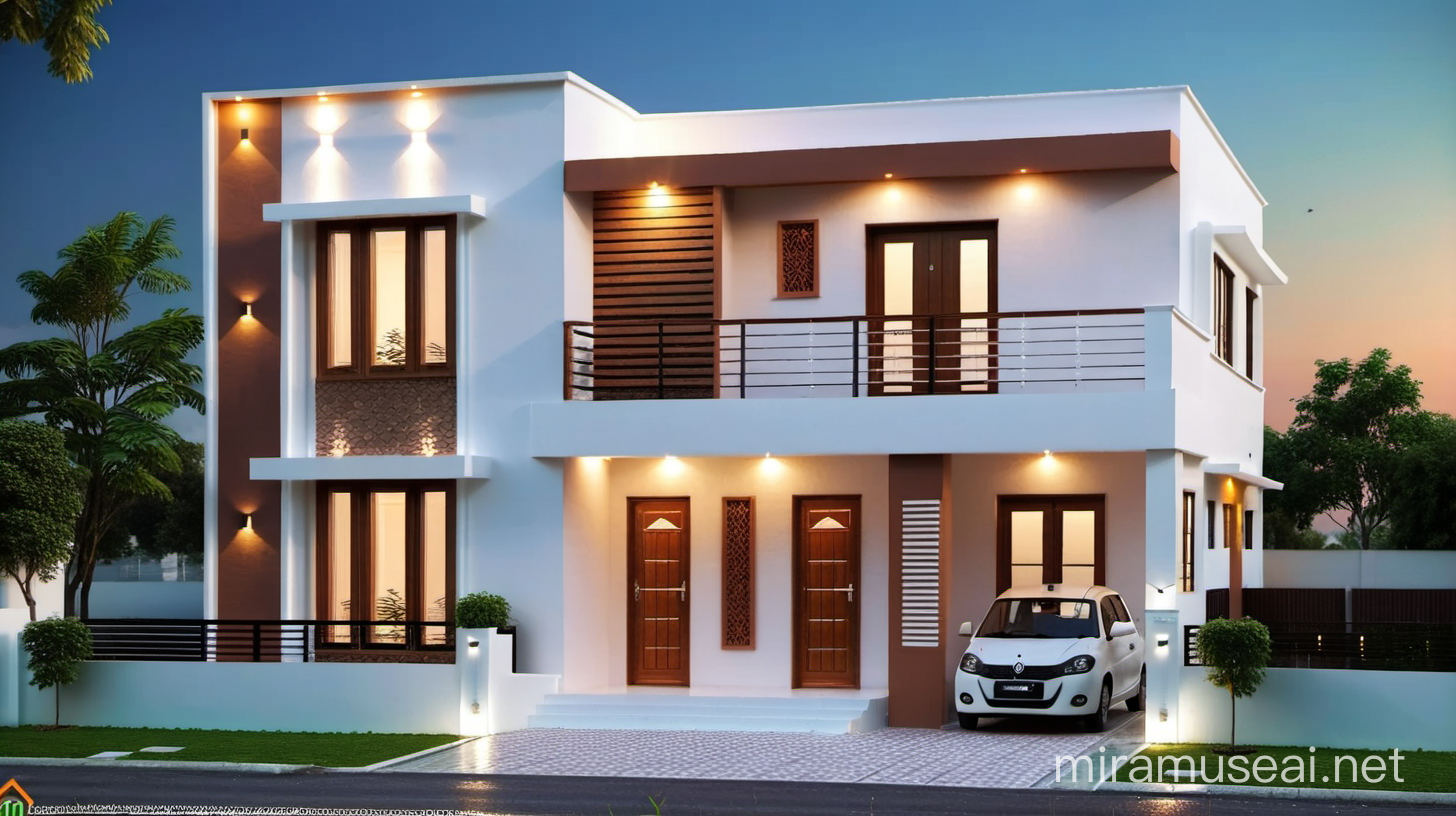 BudgetFriendly TwoFloor Modern House Design with Flat Roof and Wooden Accents