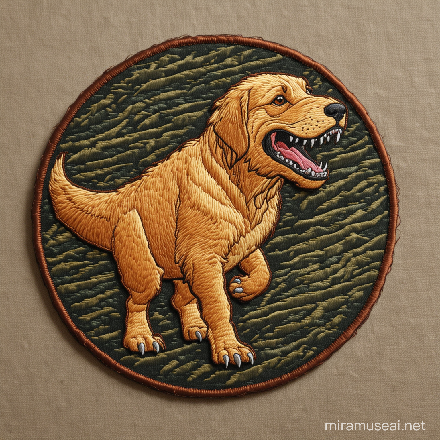 Embroidered Patch of TRex Golden Retriever Mix in ThickLined Style