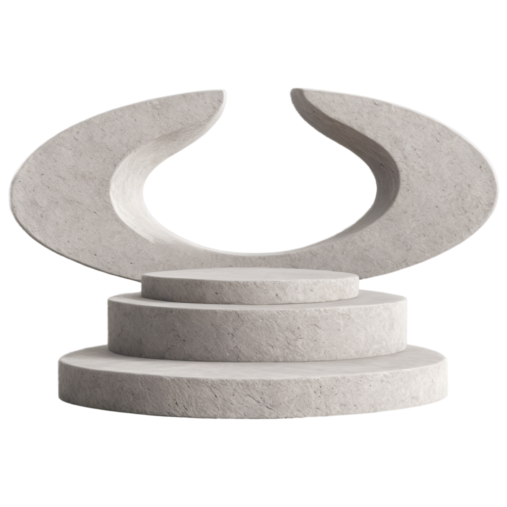 podium in the form of natural stone with high texture and curved shape, 3D rendering