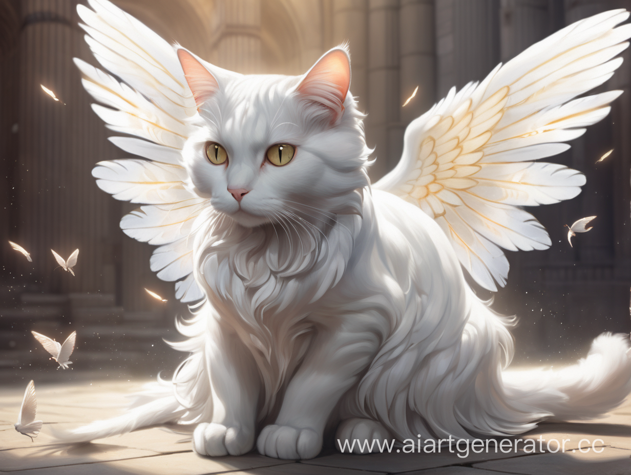 белый кото с ангельскими крыльями 