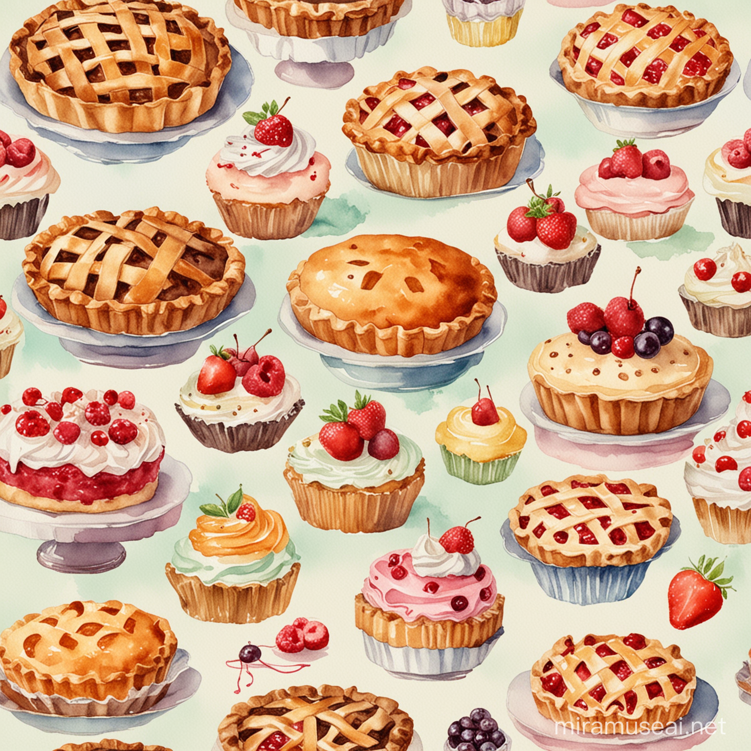 vintage pies and cakes watercolor images