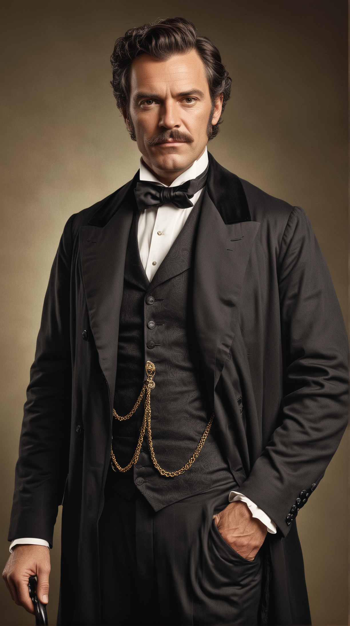 Wealthy Businessman in 19th Century Setting with Distinctive Attire