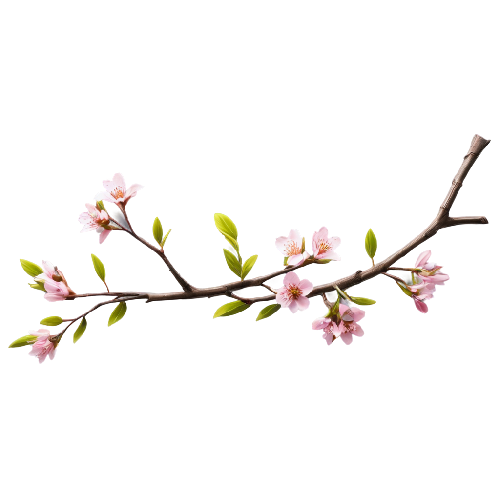 Thick tree branch with spring flowers on it, high quality details, rich colors, realistic, 3D rendering