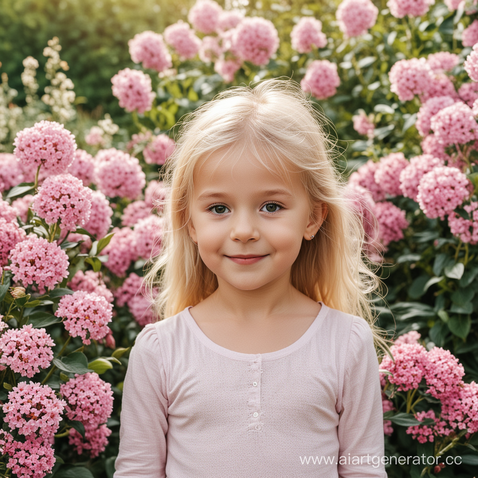 blonde little girl on a background of flowers