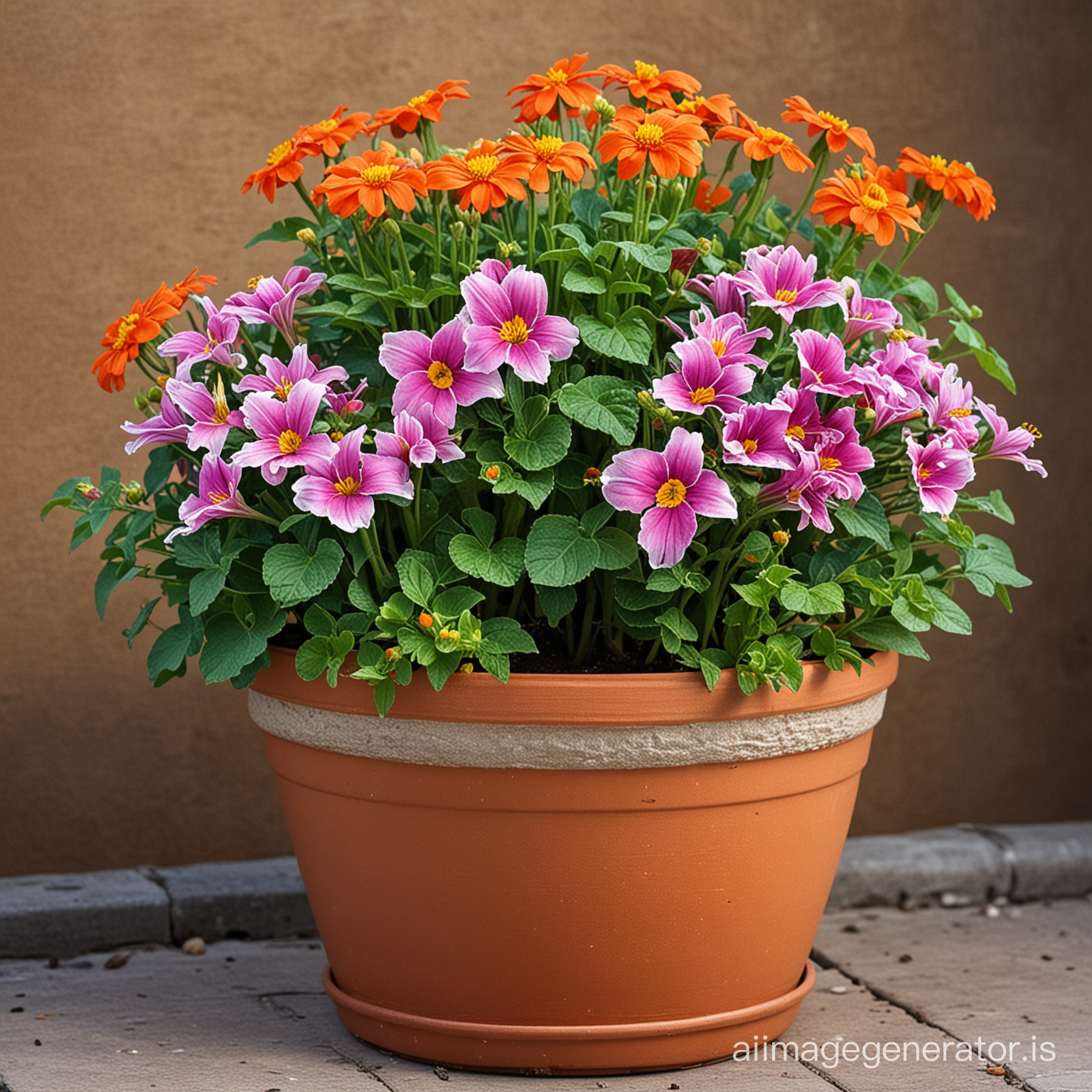 Beautiful Flowerpot with Colorful Flowers | AI Image Generator