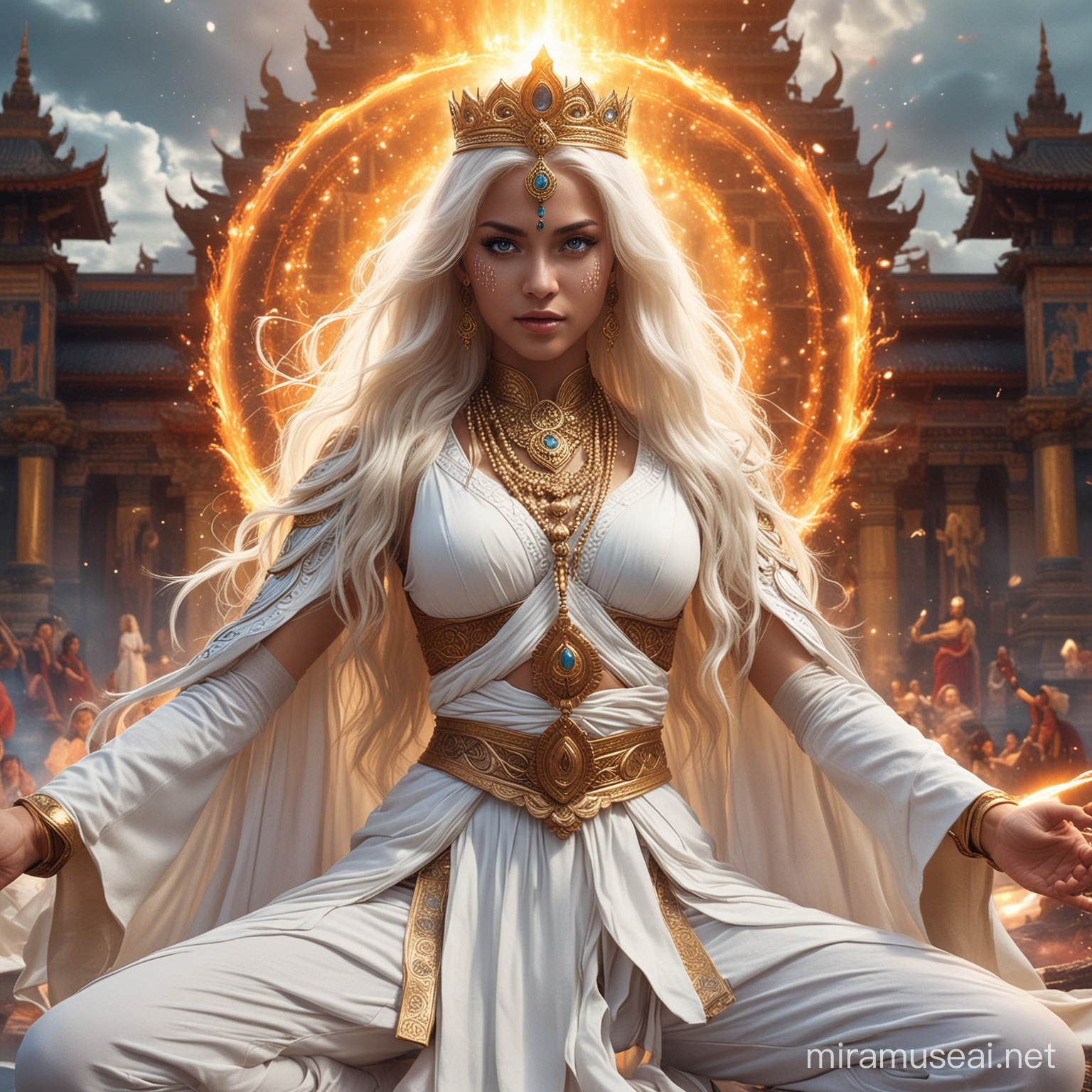 Empress Hindu Goddess Surrounded by Cosmic Energy and Fire Circles