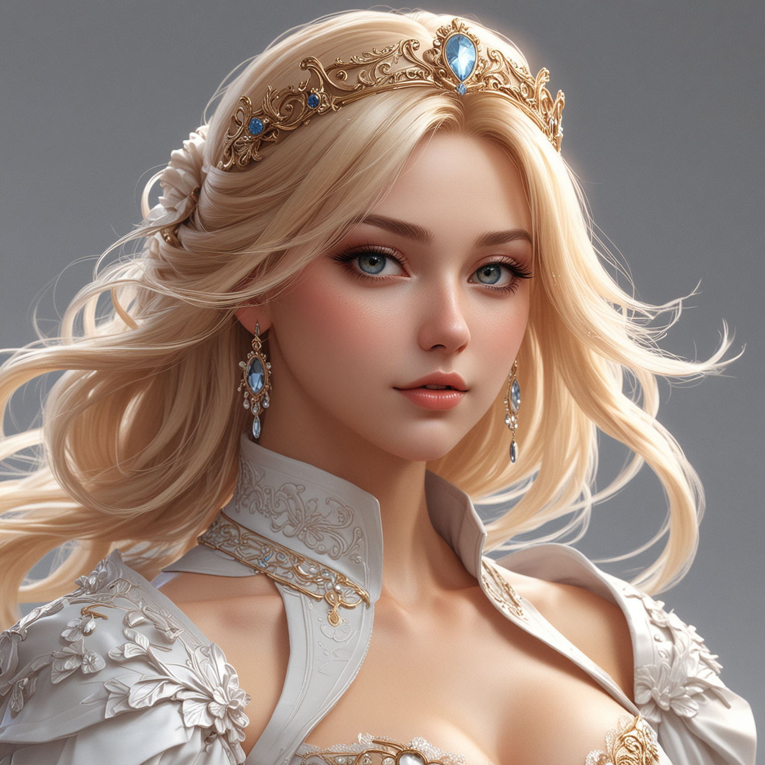 Blonde Haired Fantasy Empress with Eye Patch Detailed Digital Anime Art