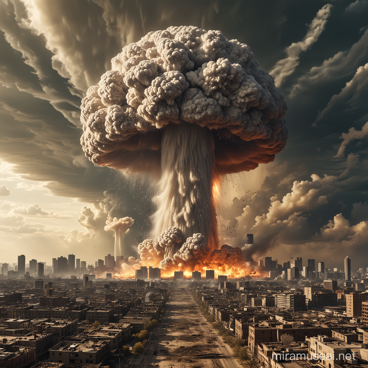 Urban Devastation Nuclear Blast Creates Mushroom Cloud Over City