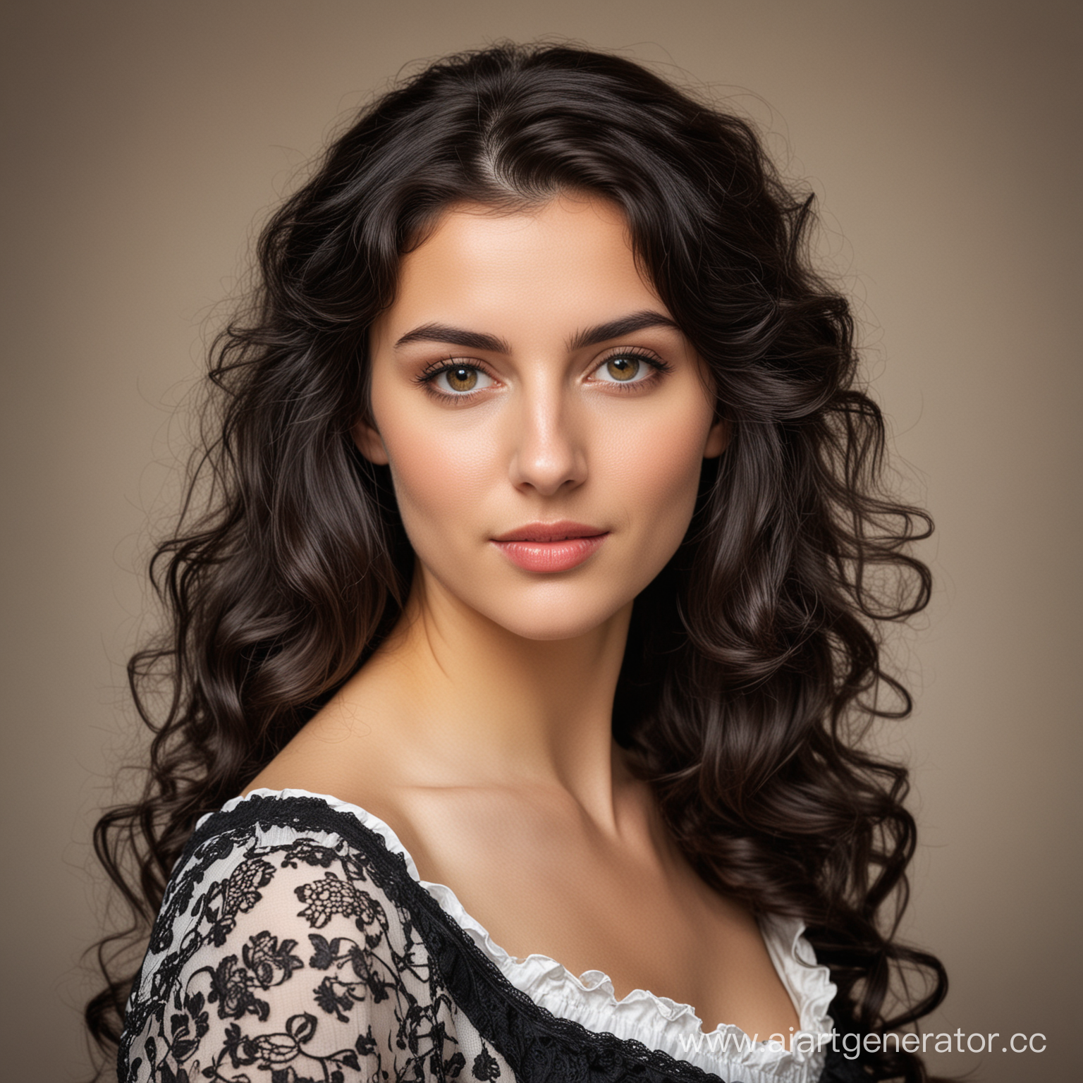 портрет женщина молодая Итальянка аристократка брюнетка с черными волнистыми волосами