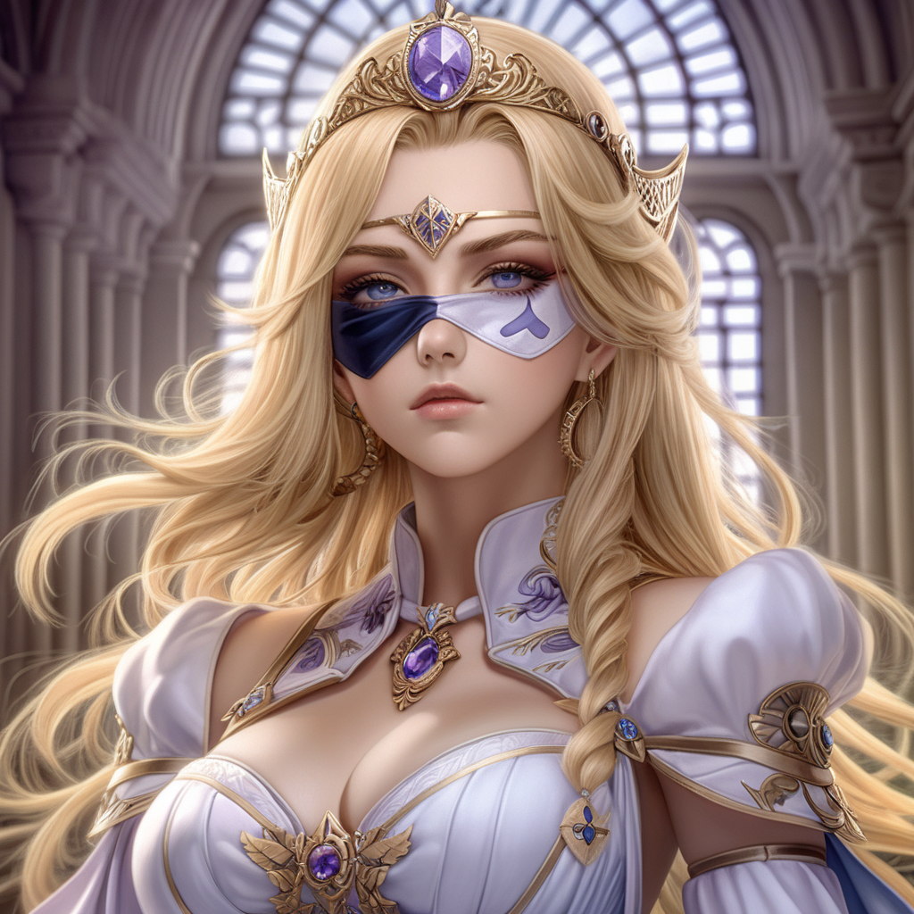 Blonde Haired Fantasy Empress with Eye Patch Detailed Anime Art