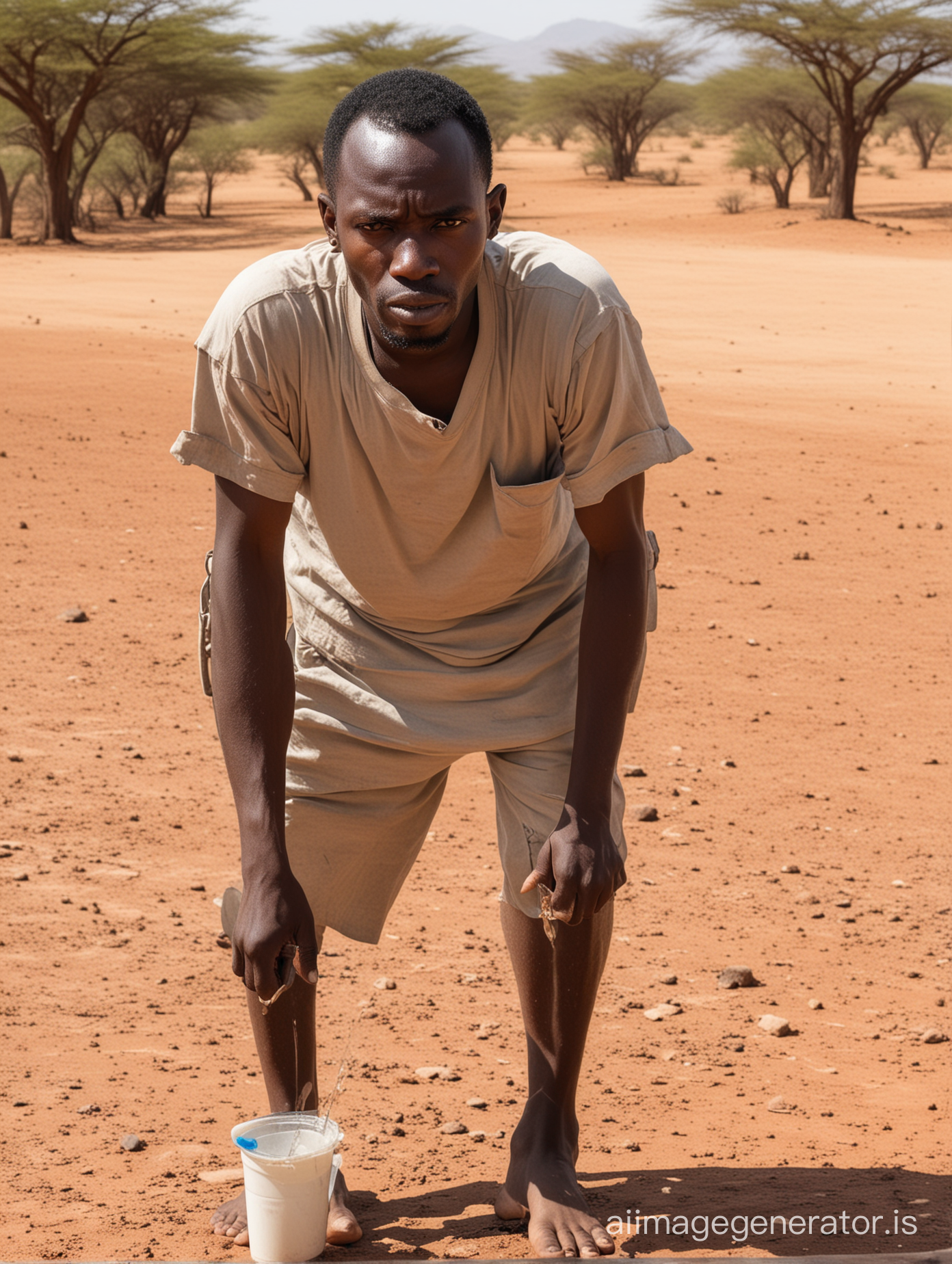 Thirsty and weary african man
