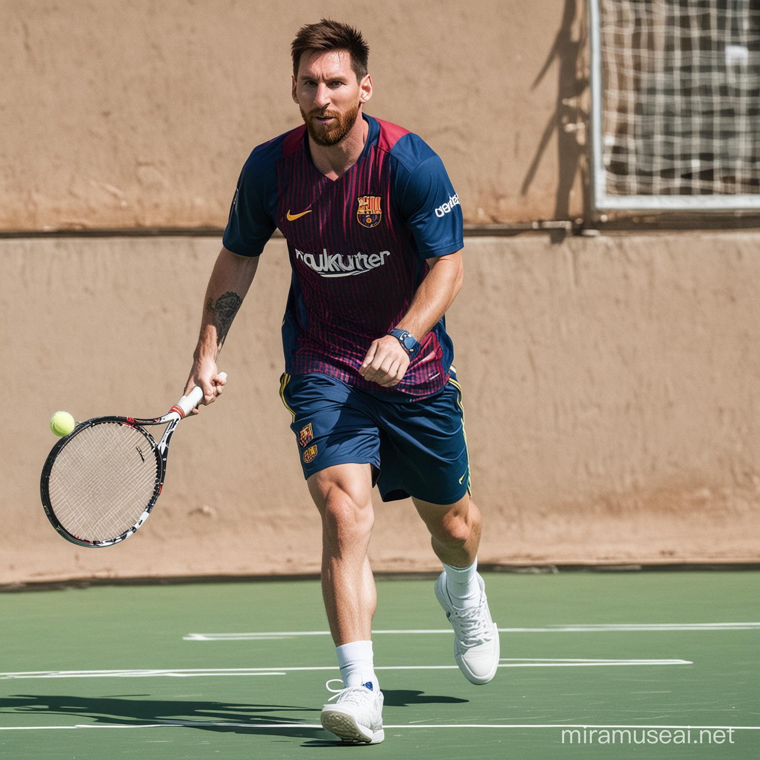 Athlete Lionel Messi Engaging in Tennis Match