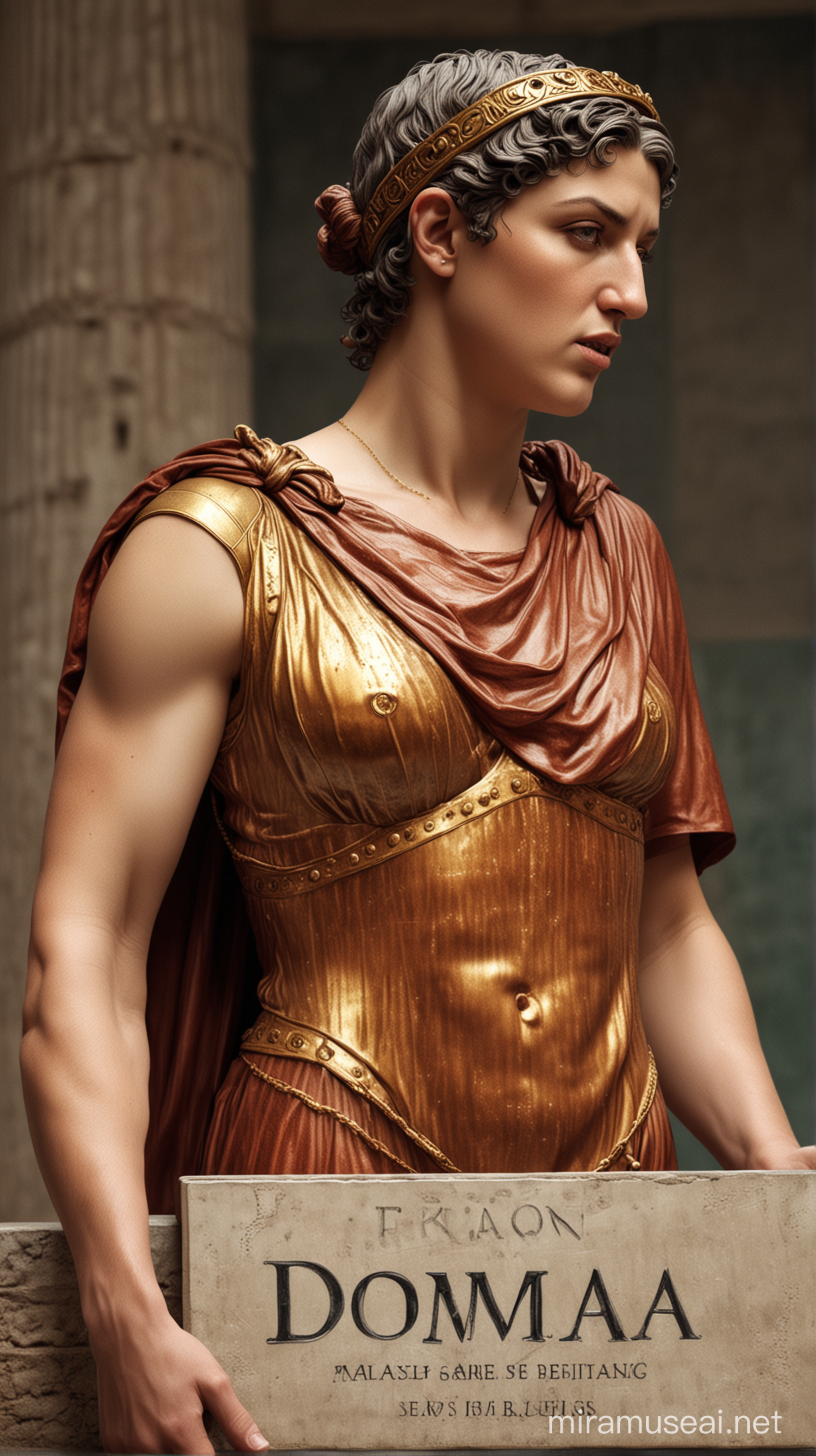 Picture of Elagabalus preferring to be addressed as "Domina" instead of "Domini," showcasing his gender identity. hyper realistic