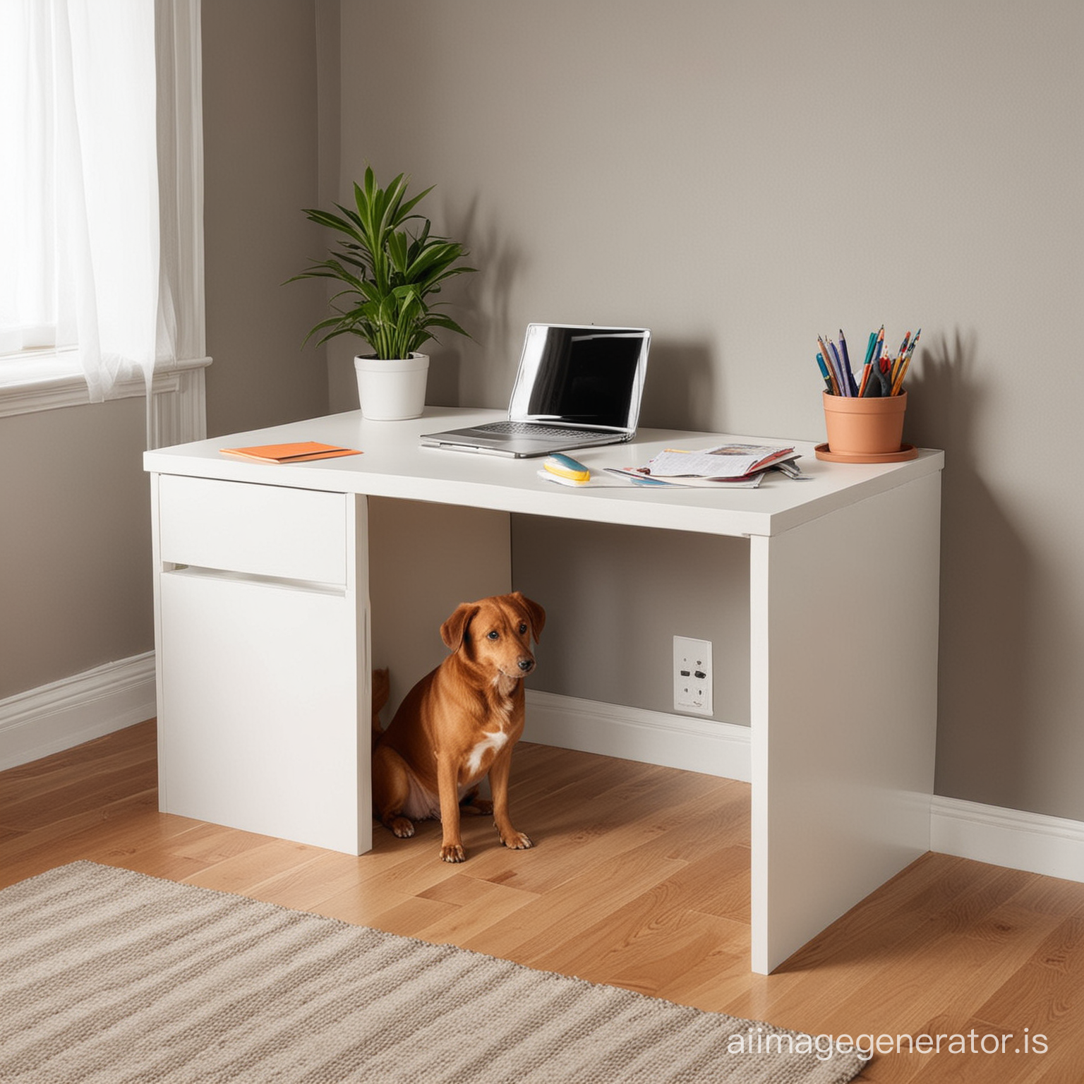 A desk which a hole for pets 