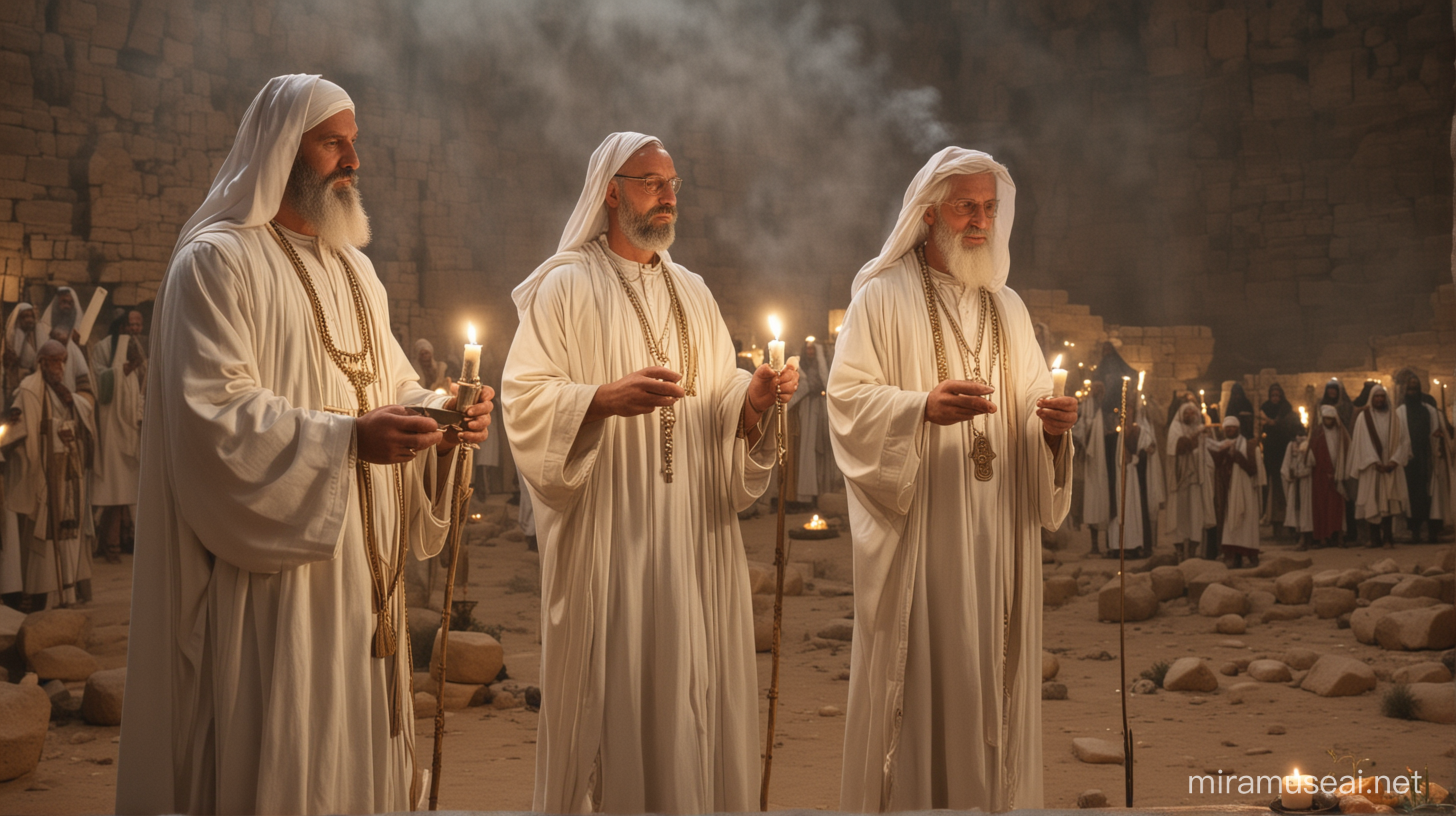 Levitical Priests Illuminating Candles in Ancient Moses Era