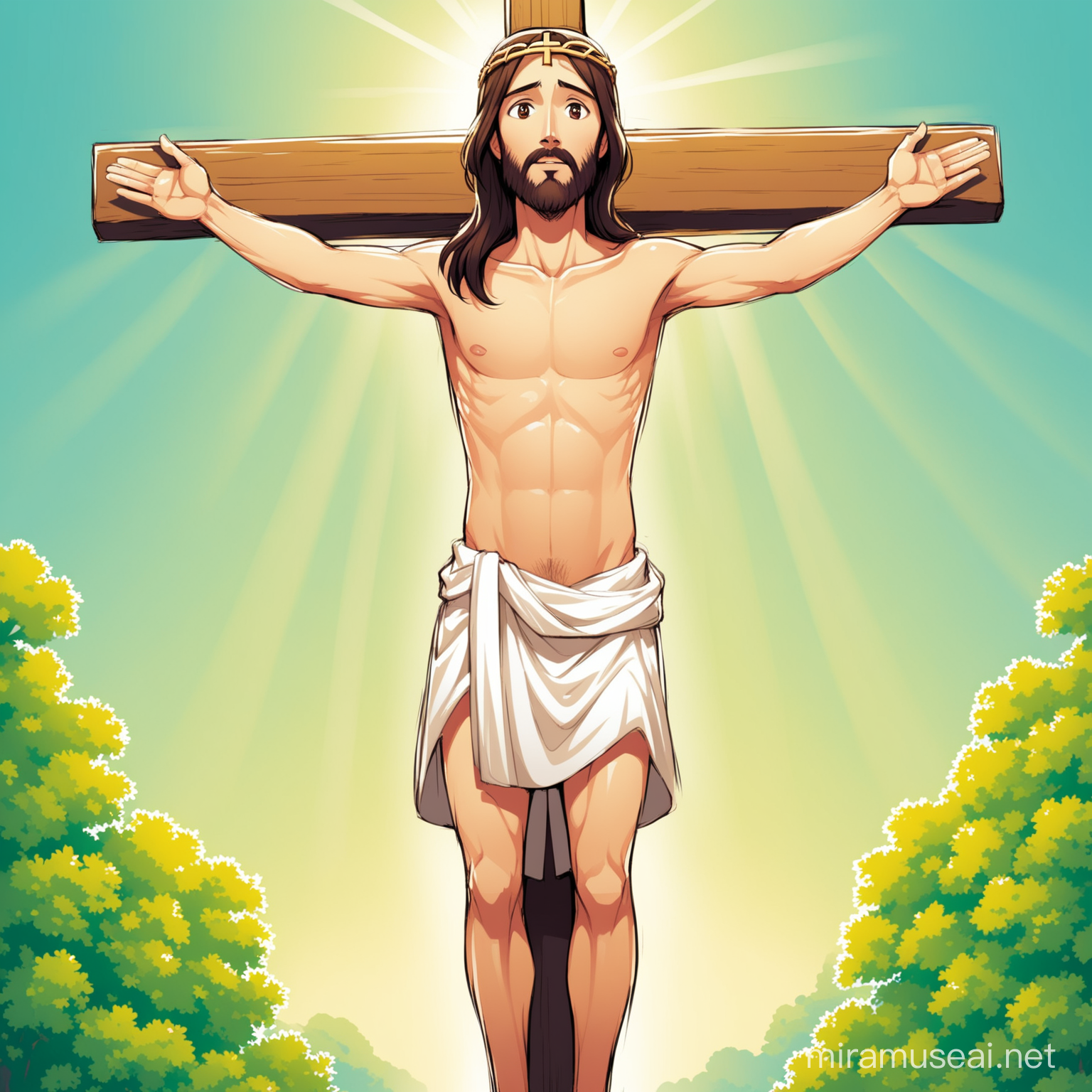 2d animation of adult jesus on the cross no clothes at all for a children's book