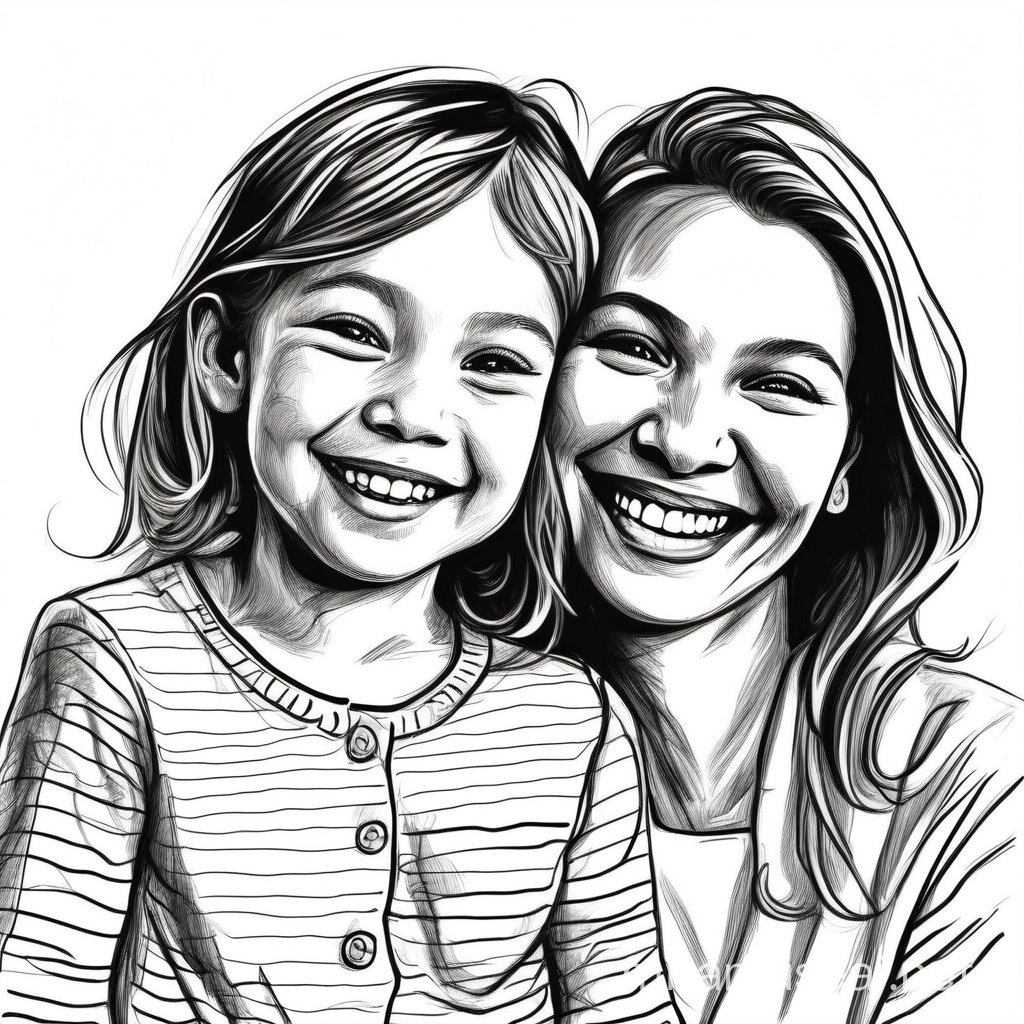drawing of a happy and smiling mother and daughter on a white background