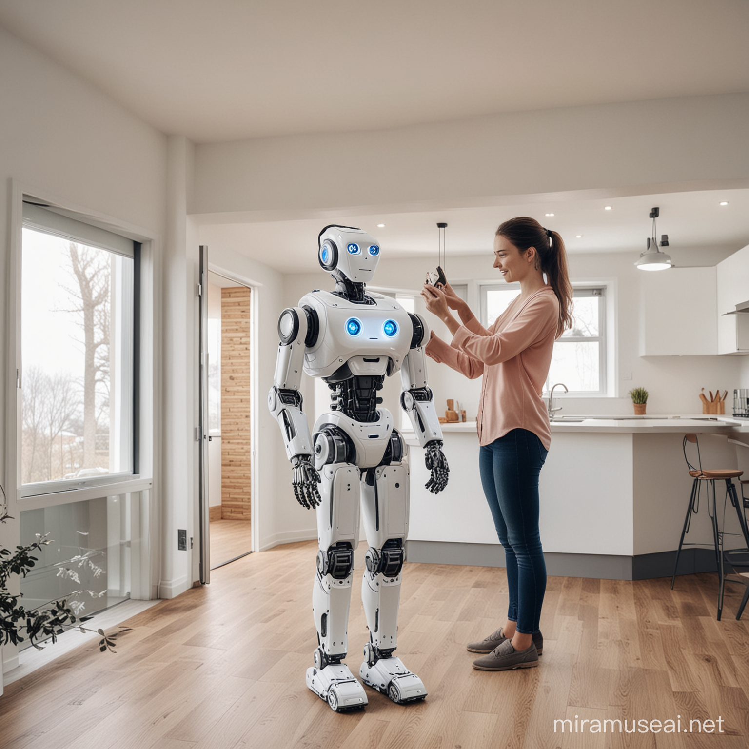 Homme et femme, 
réserve une maison 
à l'aide d'un robot
