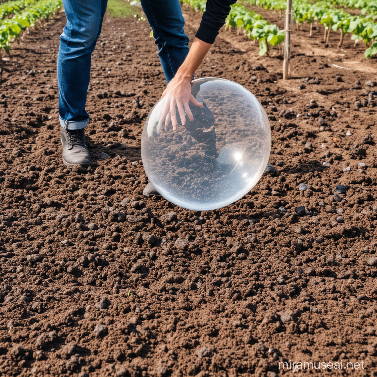  BUBBLE FARMING AND A PICTURE WHERE A FAMER IS HARVESTING THE BUBBLE FROM THE GROUND

