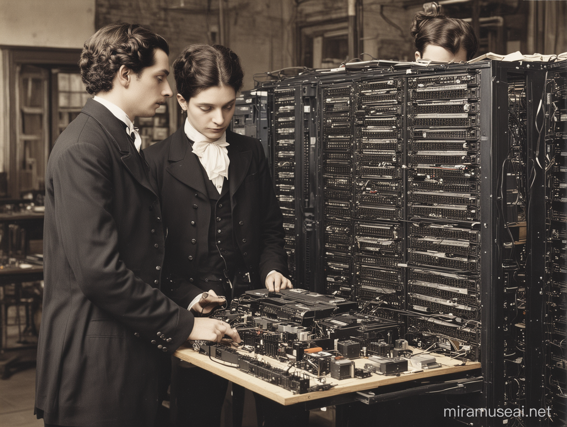 Victorian Computer Technicians Assembling Servers