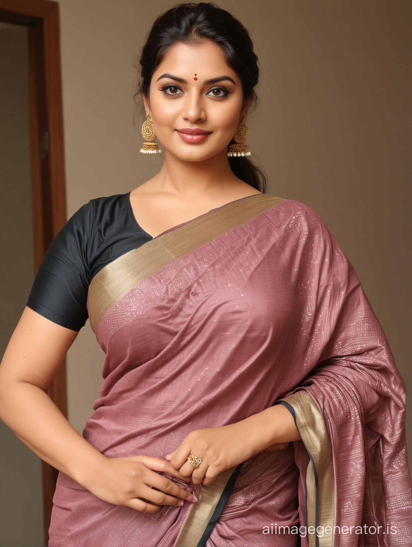 Beautiful plus size model in saree blouse aunty
