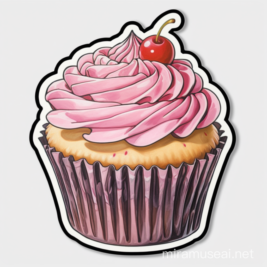 Colorful Cupcake Sticker with Sprinkles and Cherry on Top