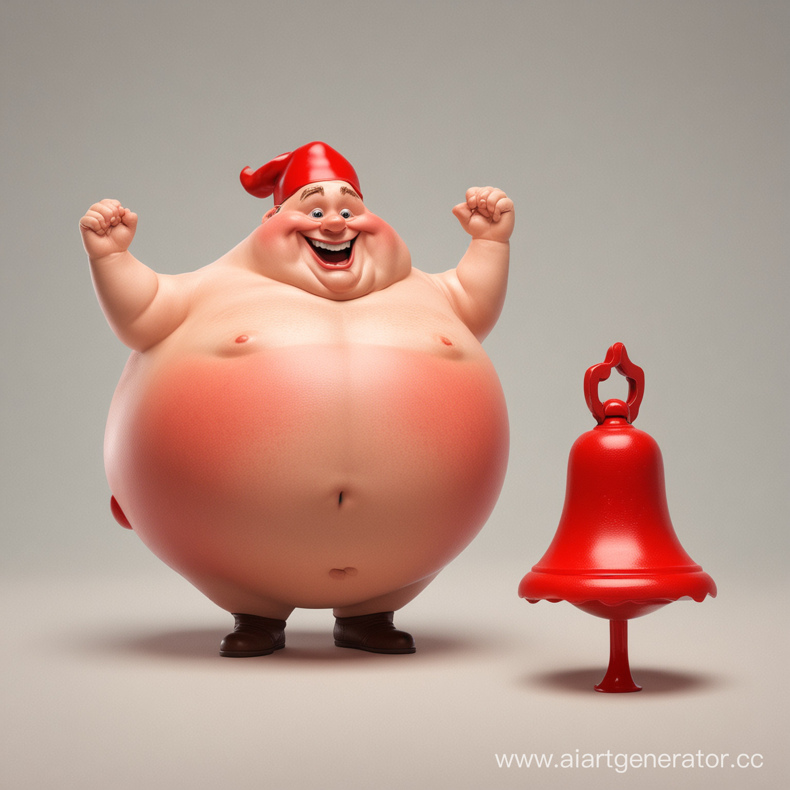 красный колокол и на нем сидит радостный толстый мужик