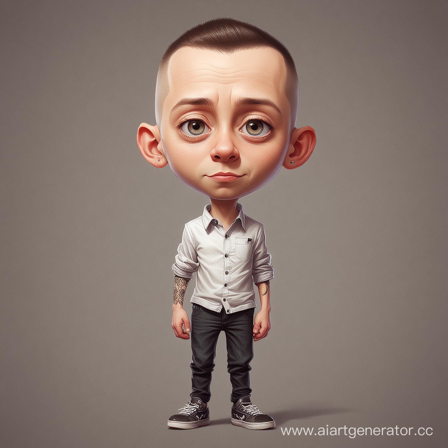 Нарисуй исполнителя Оксимирона в виде детской мультяшной модели в полный рост в стиле Pixar персонажей
