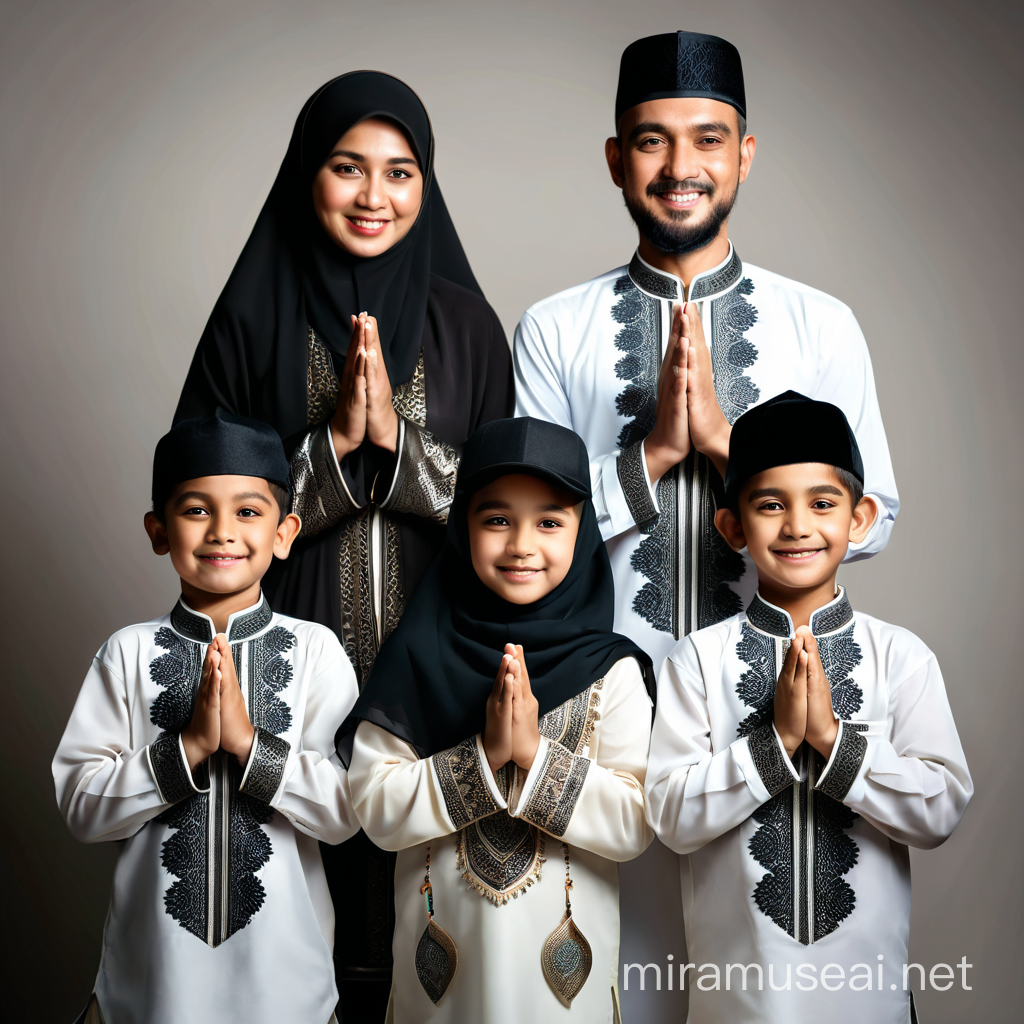 Indonesian Muslim Family Celebrating Eid alFitr with Prayer and Smiles