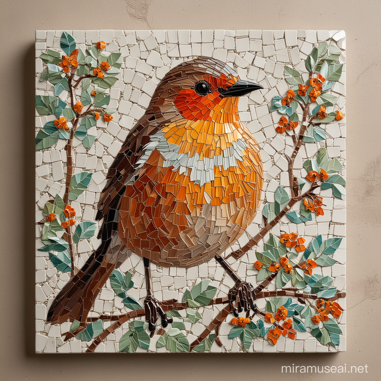 Colorful Robin Bird Tile Mosaic Artwork
