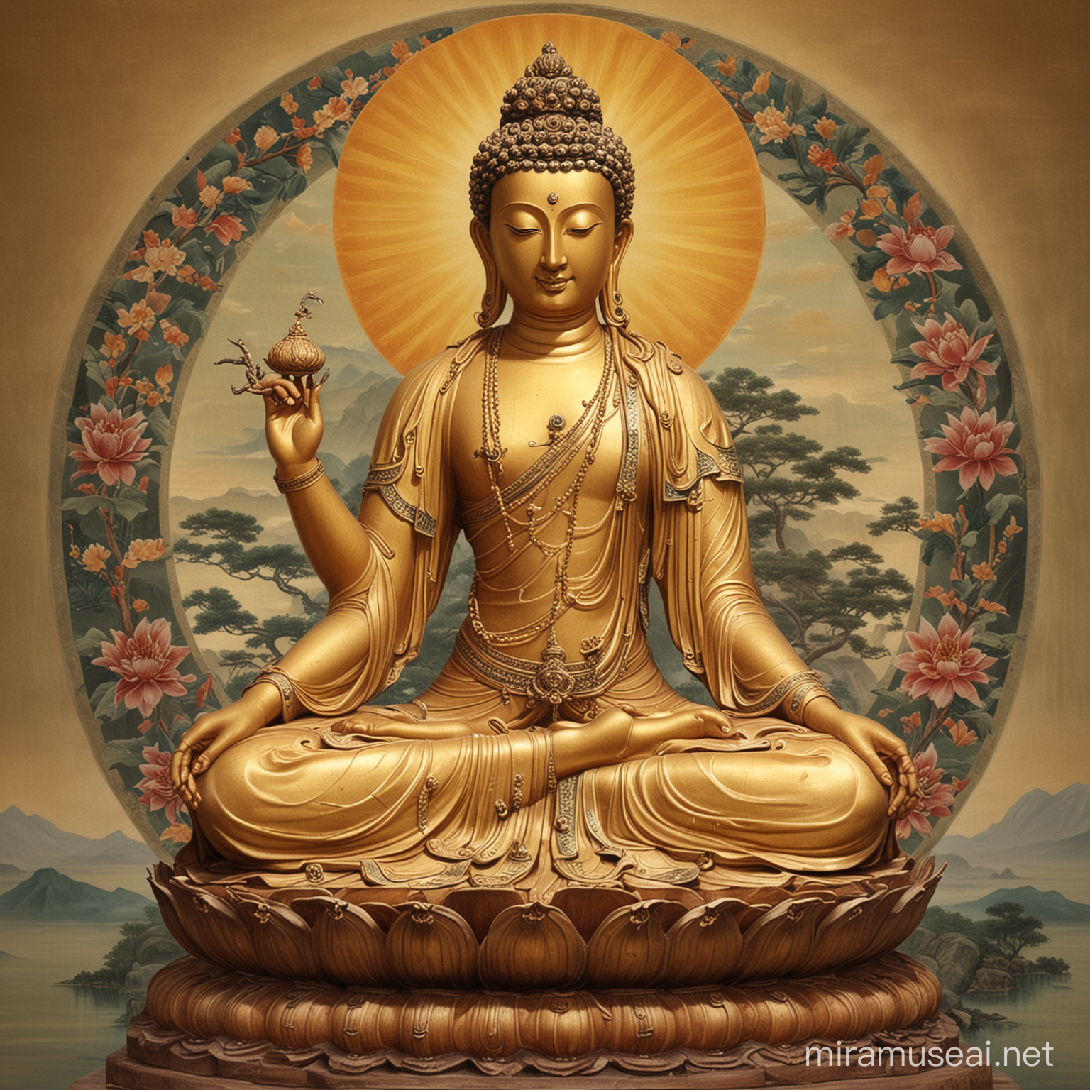 Ksitigarbha Bodhisattva Statue in Serene Meditation