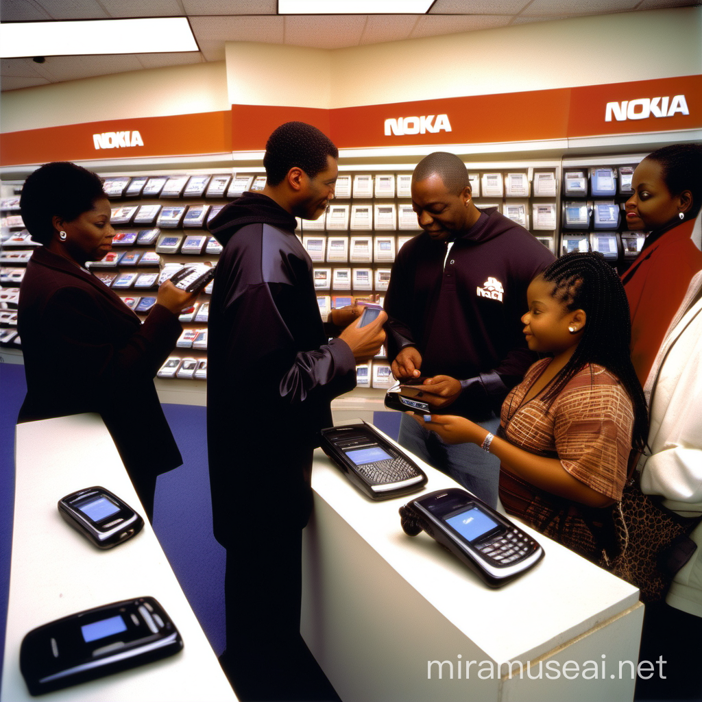 African american swagger hood families buying nokia 3650 cell phones in 2003 inside AT&T Wireless storefor sale in early 2000s
