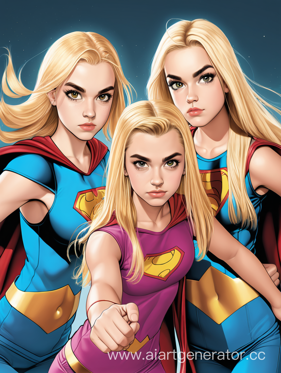 Три девочки подростка супер герои со светлыми волосами