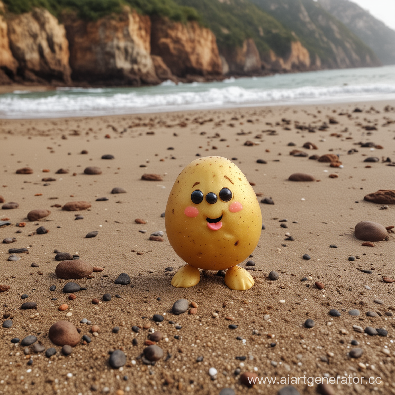 милая маленькая картошка стоит на берегу
