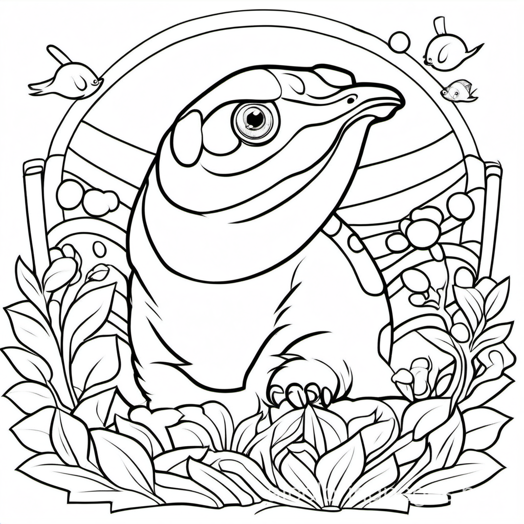 Aminal kids coloring, Coloring Page, black and white, line art, white background, Simplicity, Ample White Space. The background of the coloring page is plain white to make it easy for young children to color within the lines. The outlines of all the subjects are easy to distinguish, making it simple for kids to color without too much difficulty