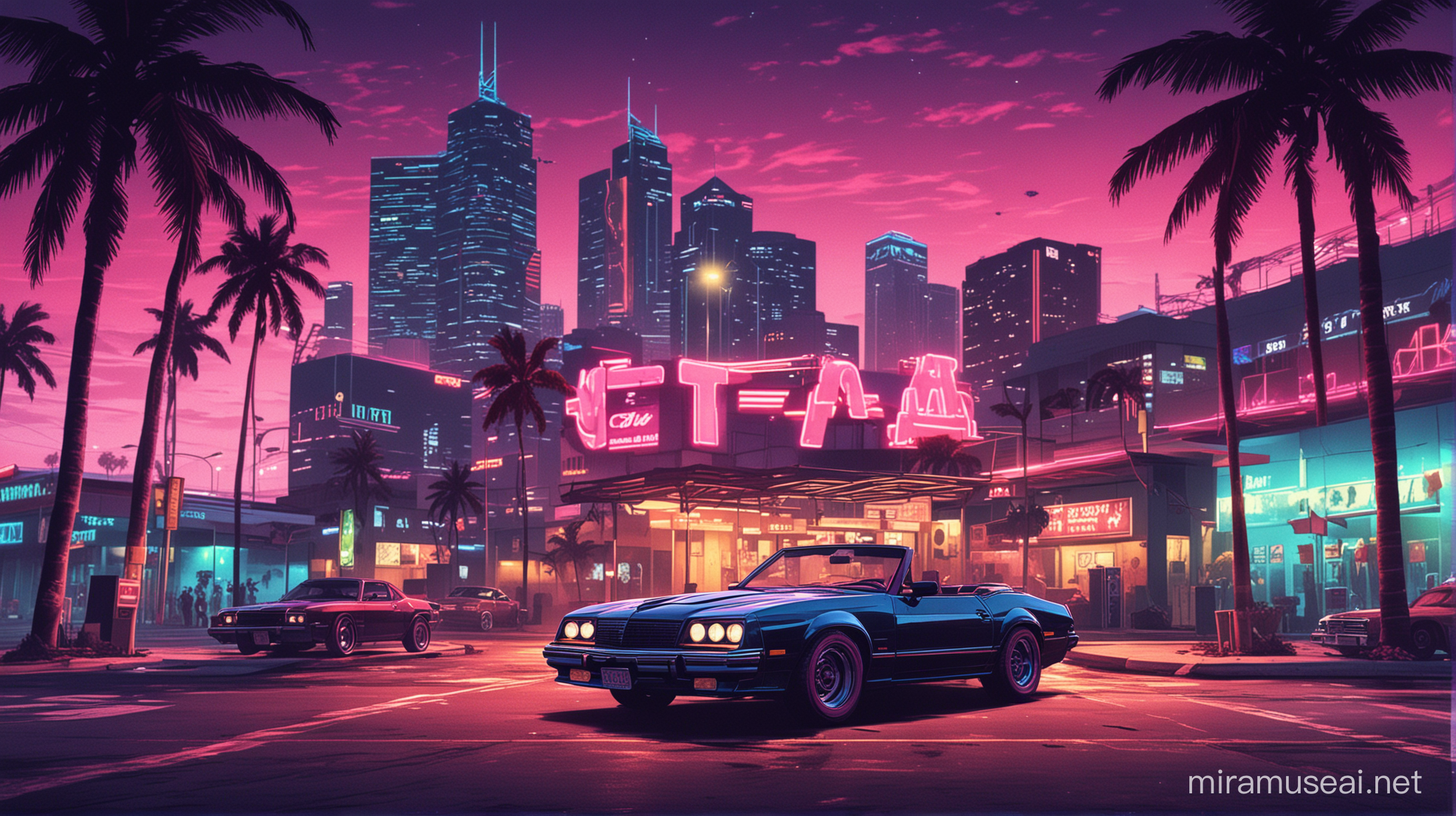 GTA VI Loading Screen Neon Retro Miami Night