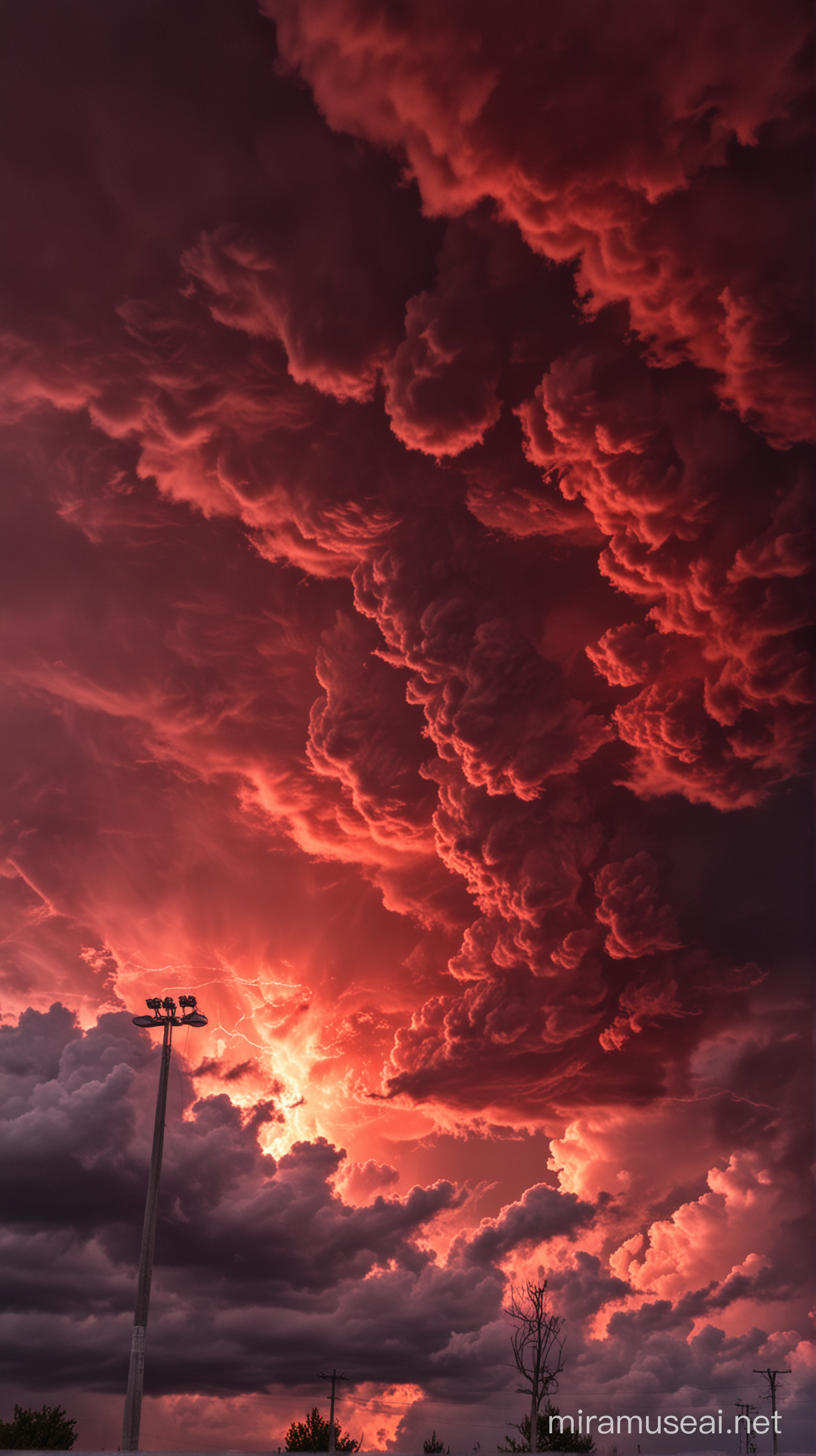 Ominous Red Storm Clouds with Sinister Faces