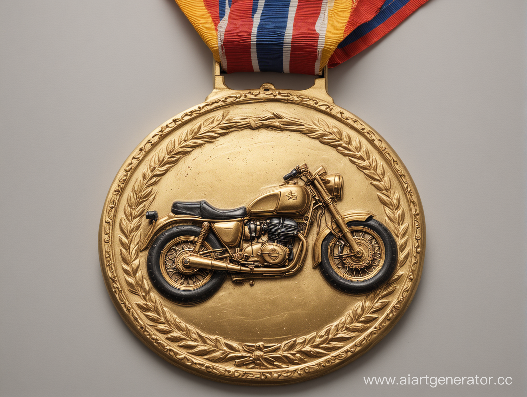 Большая нарисованная золотая медаль за победу в гонках на мотоциклах