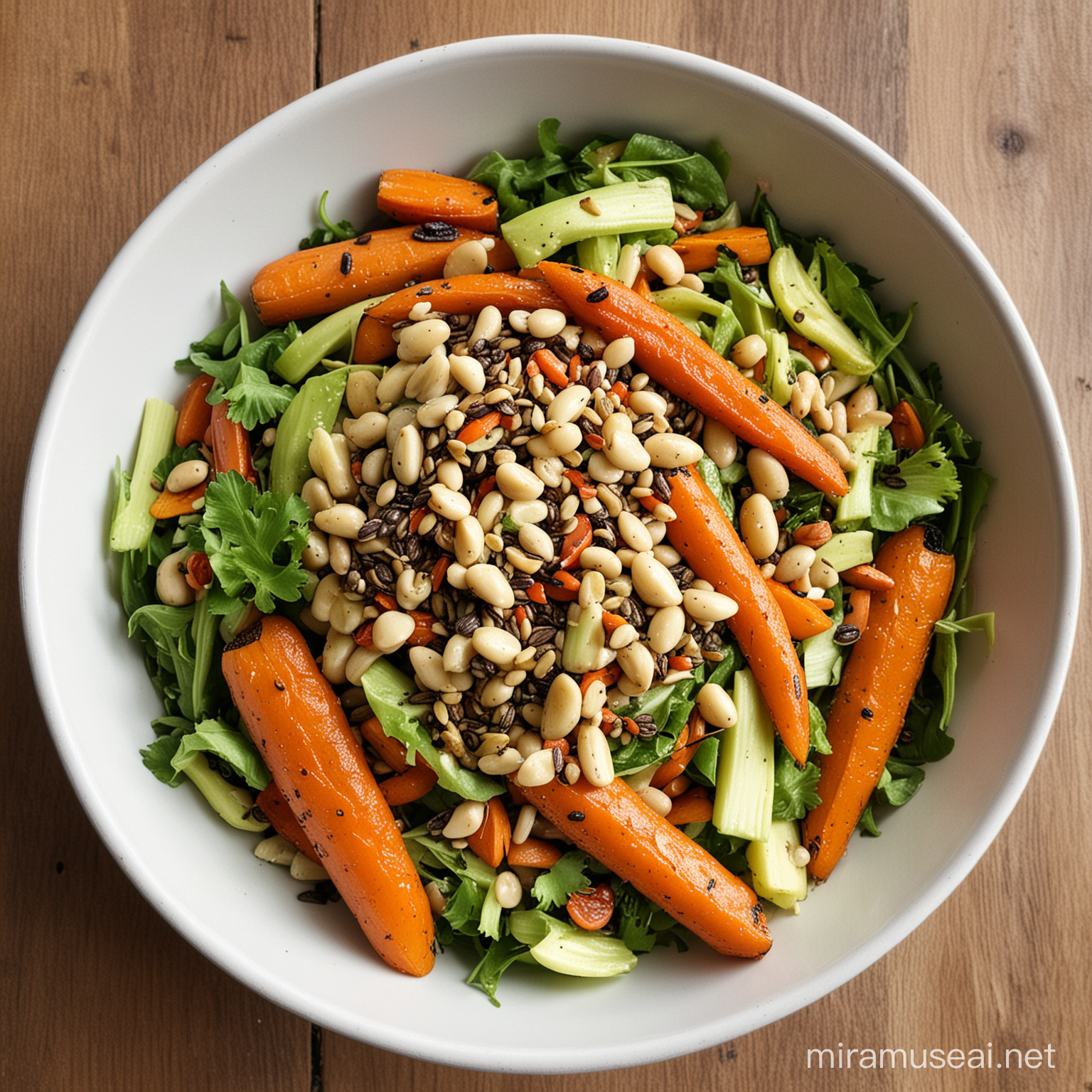 butterbean salad, roasted carrots, celery, toping toasted
seeds