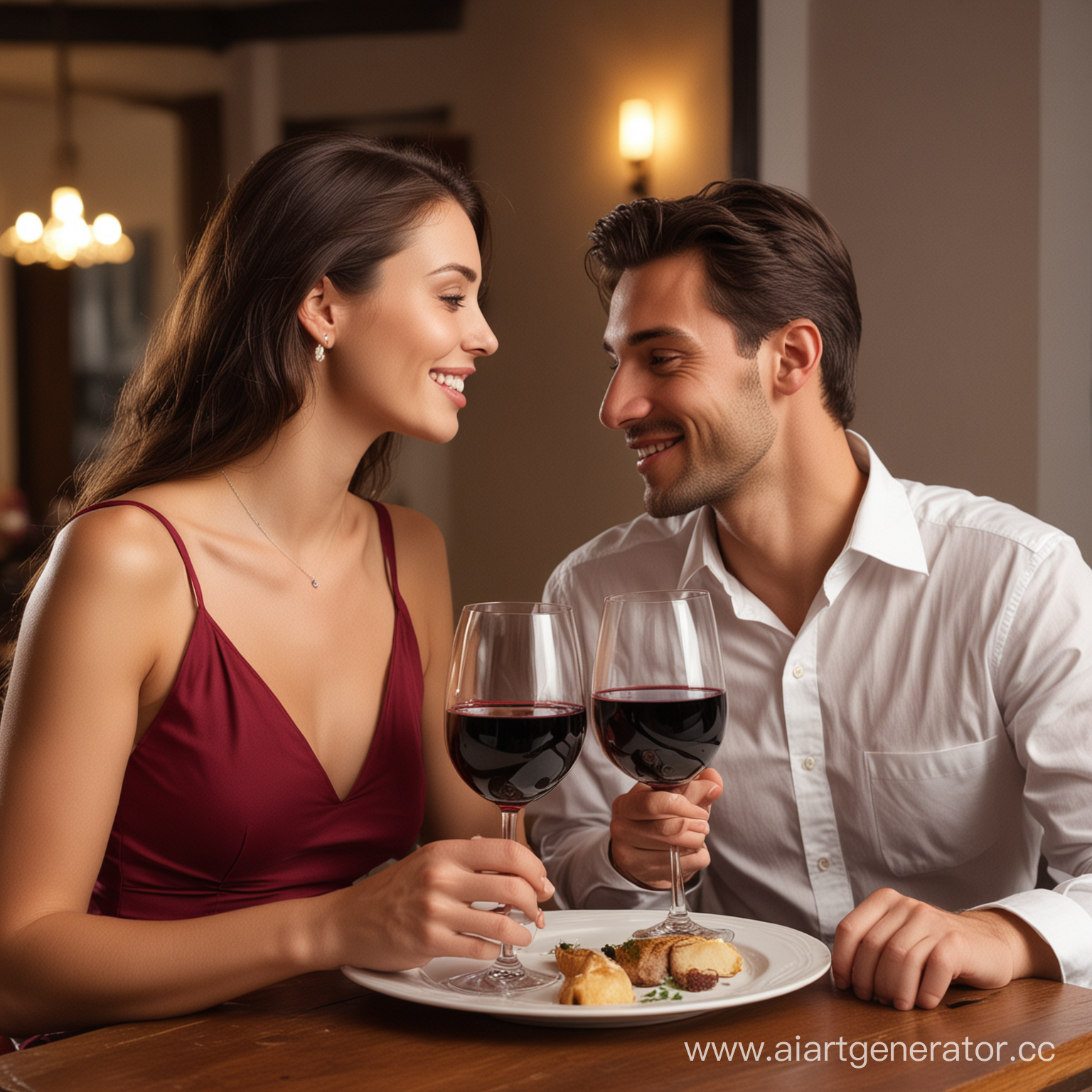 Фон #0D2F29
на изображении: влюбленная пара в ресторане выпивает красное вино
