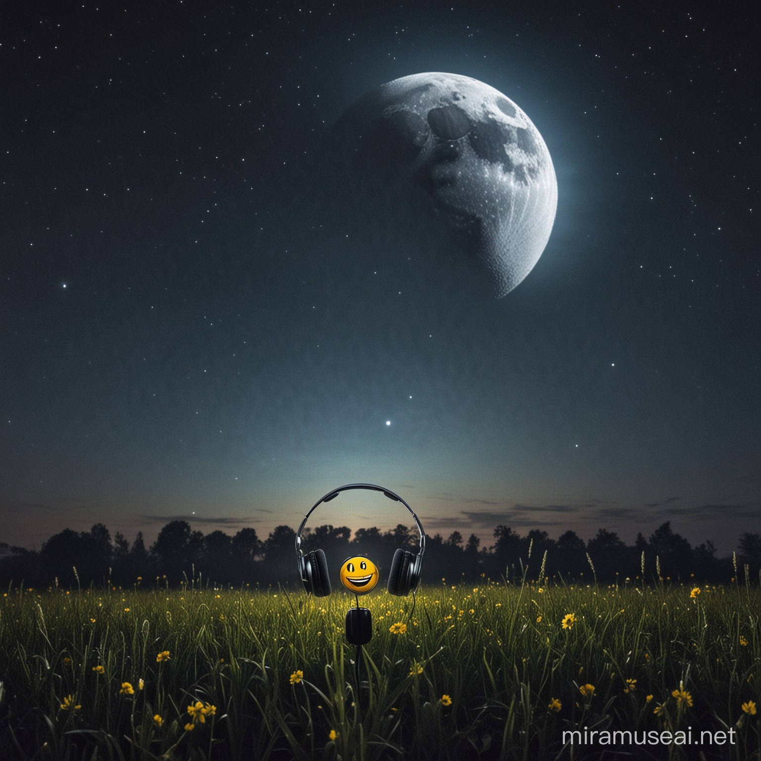Moonlit Night with Cheerful Smiley Headphones