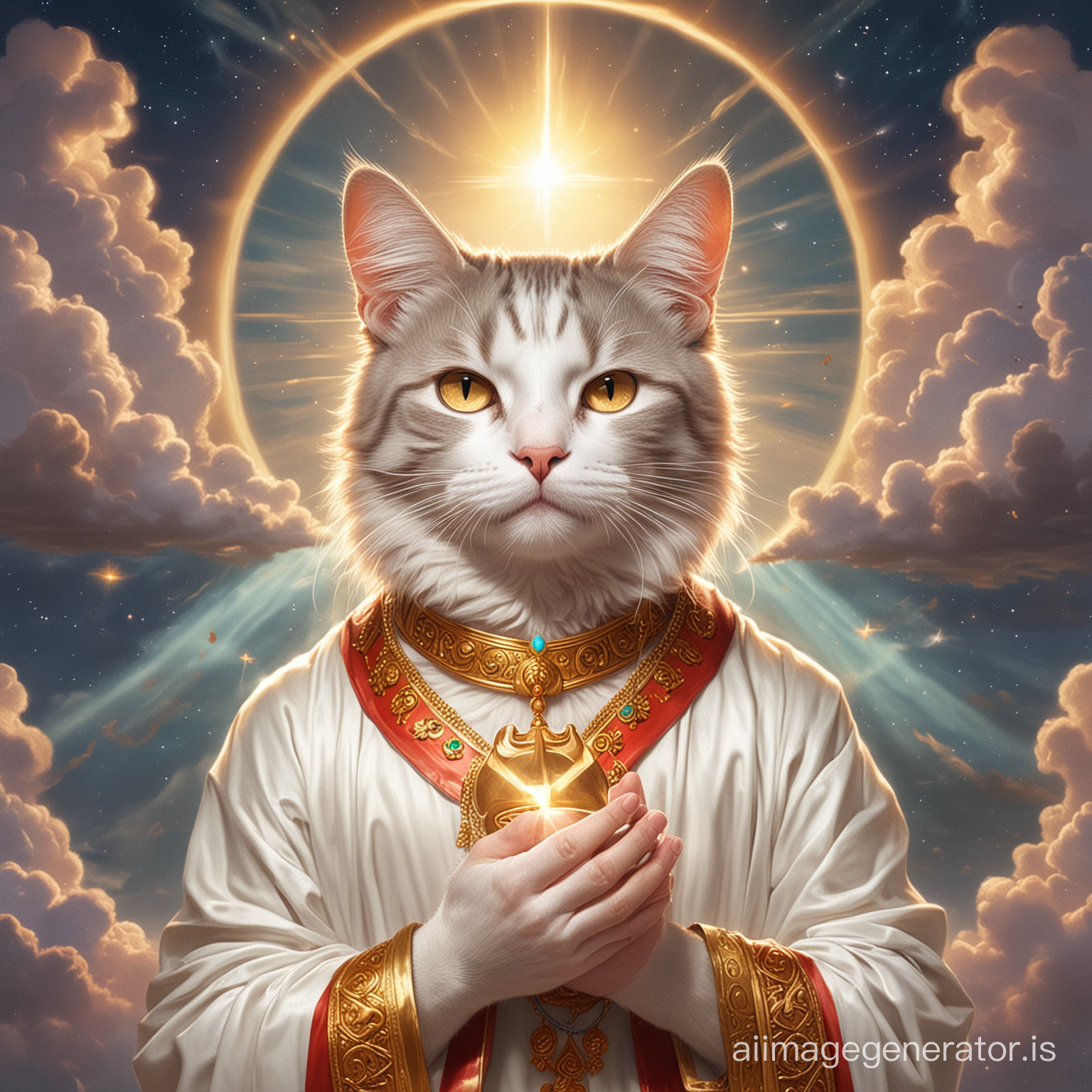 A cat that a god and is blessing a person